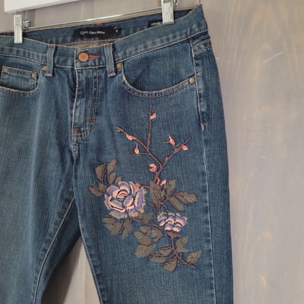 Calvin Klein Jeans Flare Women 6 Blue Good Embroidered Floral Low Rise WP45A18 - Picture 3 of 8